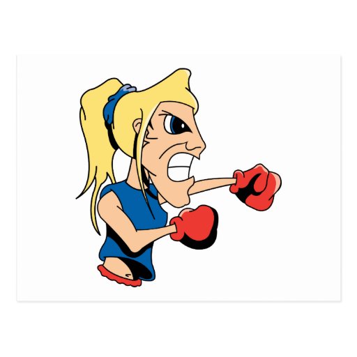 girl boxer cartoon post card