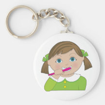 Girl Brushing Teeth Key Chains
