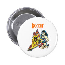 Girl Burning Guitar Button