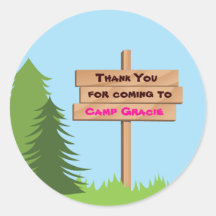 Girl Camping Birthday Party Favour Sticker