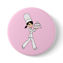 Girl Chef Print Pinback Button