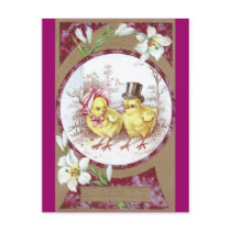 Girl Chick, Boy Chick & Easter Lilies Postcard