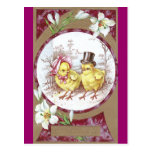 Girl Chick, Boy Chick & Easter Lilies Postcard