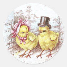 Girl Chick, Boy Chick & Easter Lilies Round Sticker