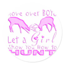 GIRL DEER HUNTING ROUND STICKERS