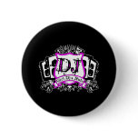Girl Dj Crest Black Pinback Buttons