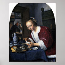 Girl eating oysters by Jan Havickszoon Steen Print
