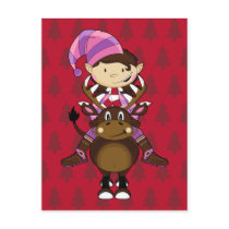 Girl Elf & Reindeer Postcard