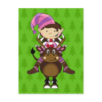 Girl Elf & Reindeer Postcard