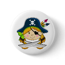 Girl Eyepatch Pirate Button