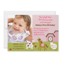Girl Farm Animal Custom Photo Birthday Invitations