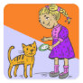 Girl Feeding Cat Square Sticker