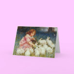 Girl feeding Rabbits cards