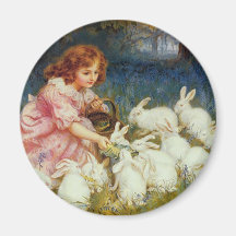 Girl feeding Rabbits Fridge Magnet