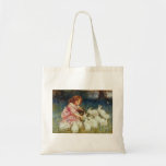 Girl feeding Rabbits Tote Bag