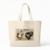 Girl Feeds Corn to Turkey Vintage Thanksgiving Canvas Bag