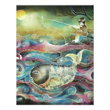 Girl Fishing at Night Personalized Invite