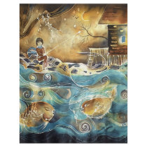 Girl Fishing on the Bay Silk Painting Custom Flyer