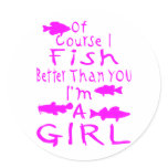 GIRL FISHING ROUND STICKER