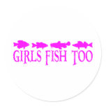 GIRL FISHING ROUND STICKERS