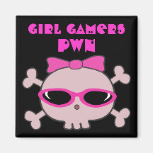 Girl Gamers pwn Skull With Sunglasses Fridge Magnet