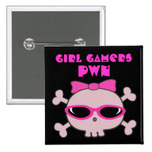Girl Gamers pwn Skull With Sunglasses Pins