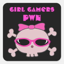 Girl Gamers pwn Skull With Sunglasses Square Stickers