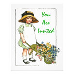 Girl Gathering Flowers BIRTHDAY PARTY INVITATION