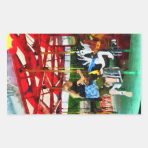 Girl Getting on Merry-Go-Round Rectangular Sticker