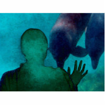Girl hand up dolphins back grunged acrylic cut out