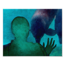Girl hand up dolphins back grunged photographic print