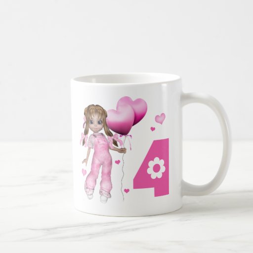 Girl Hearts 4th Birthday Coffee Mugs