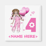 Girl Hearts 4th Birthday Magnets