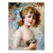 Girl holding a nest post card