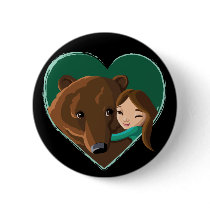 Girl Hugging Bear Pinback Button