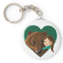 Girl Hugging Bear Key Chain
