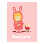 Girl in bunny hoodie outfit for Easter Postcard