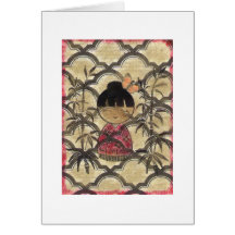 Girl in Red Kimono with Gold Card