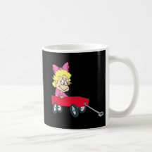 girl in red wagon coffee mug