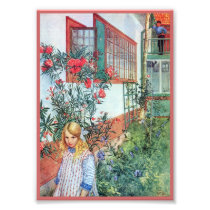 Girl in the Garden with Red Flowers Photo Print