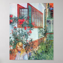 Girl in the Garden with Red Flowers Posters