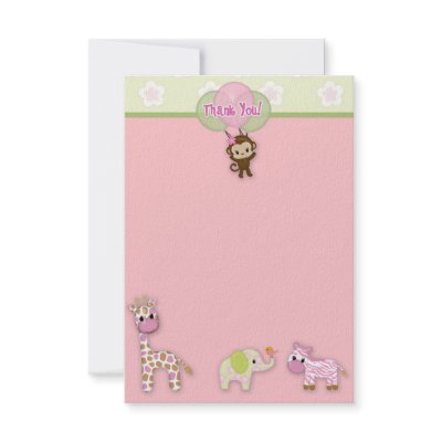 Girl Jungle Animal Baby Shower Thank You 3.5"x5" Invitation by MonkeyHutDesigns