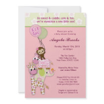 Girl Jungle Safari Animal Baby Shower Invitations