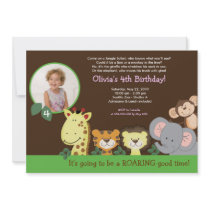 Girl Jungle Safari Zoo Animal Photo Birthday Custom Invitations