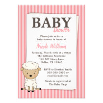 Girl Lamb Baby Shower Pink Stripe Invitations invitations