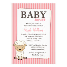 Girl Lamb Baby Shower Pink Stripe Invitations