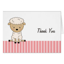 Girl Lamb Baby Shower Pink Stripe Thank You Greeting Cards
