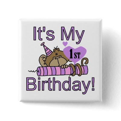 Girl Monkey 1st Birthday Tshirts and Gifts Buttons by kids_birthdays