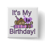 Girl Monkey 1st Birthday Tshirts and Gifts buttons