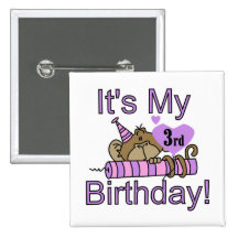 Girl Monkey 3rd Birthday Tshirts and Gifts Pins